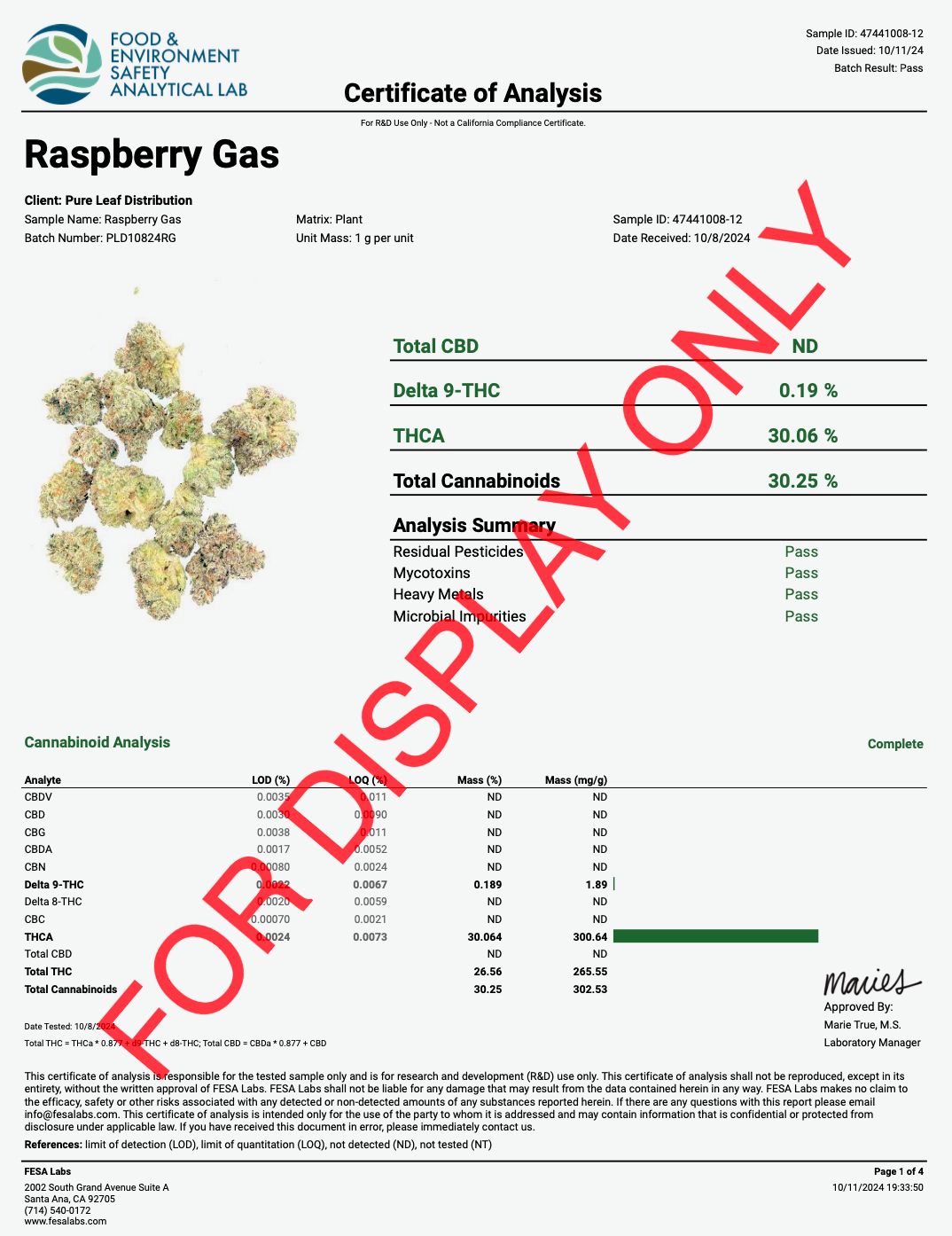 THCA RASPBERRY GAS - HYBRID THCA Flower - 30.25%